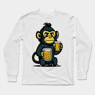 Cartoonish Monkey With Beer Mug Long Sleeve T-Shirt